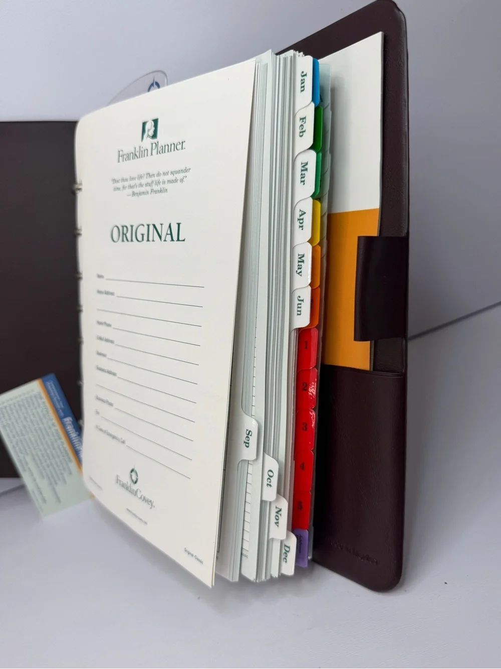 Franklin Covey Classic 7 Ring Leather Planner Binder Brown Year 2001 Organizer